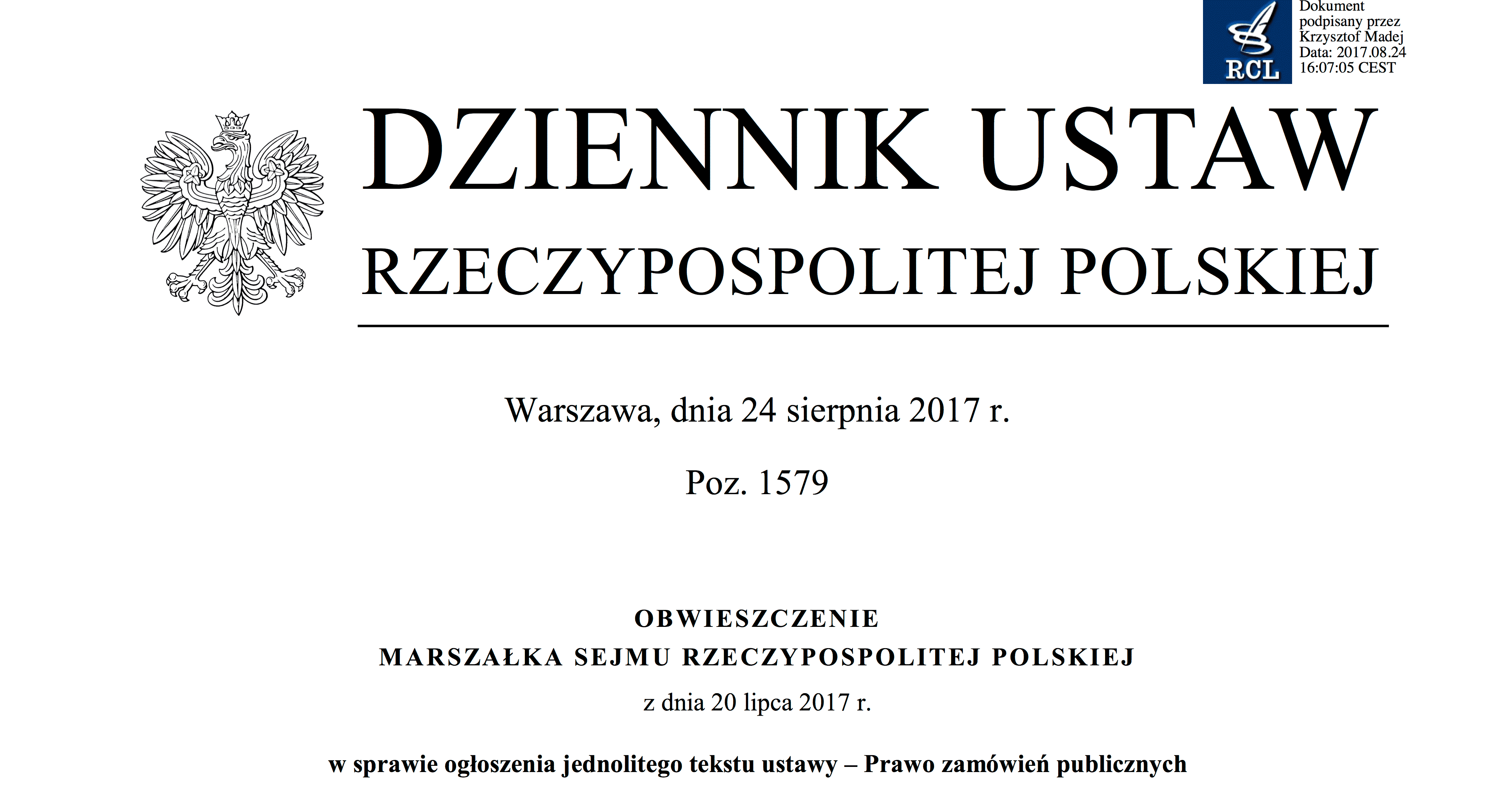 tekst jednolity ustawy Prawo zamówień publicznych